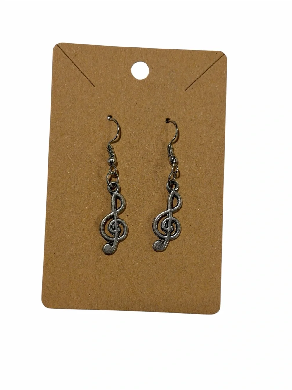 Silver Treble Clef Dangle Earrings - Musical Note Jewelry